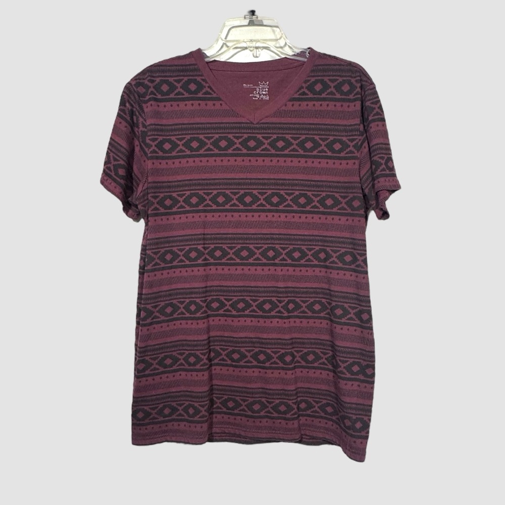 Blue Crown Shirt Men’s Medium Burgundy Black Tribal Print South Western Casual